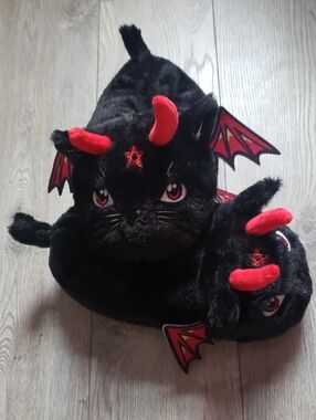 Blackcraft Cult Black Plush Devil Cat Slippers
